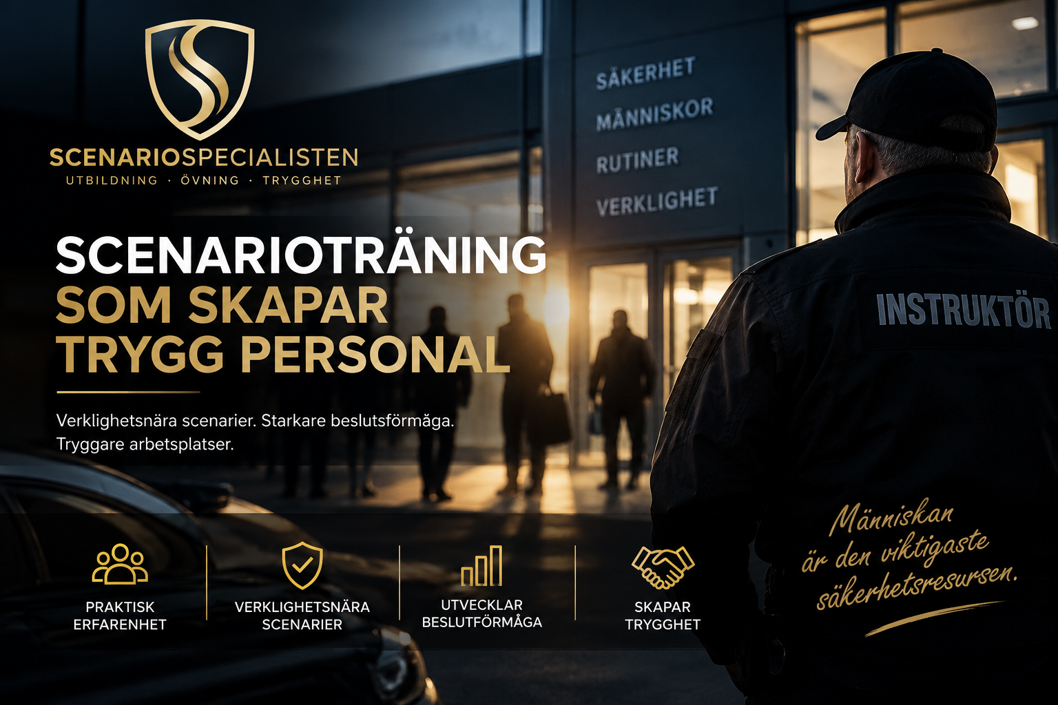 Scenarioträning som skapar trygg personal. Verklighetsnära scenarier, starkare beslutsförmåga, tryggare arbetsplatser.